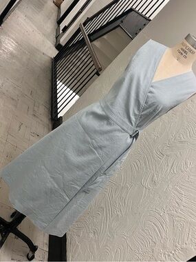 Theory Sleeveless Pale Blue Linen Midi Wrap Dress NWT